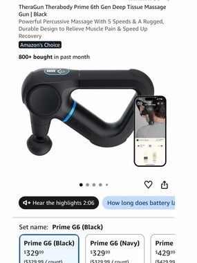 Therabody Prime G6 Massage Gun - Black with Blue Accent
